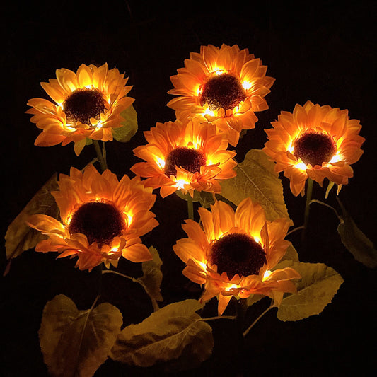 Led Solar Sunflower Three Head Lawn Garden Decorative Landscape Outdoor Lamp