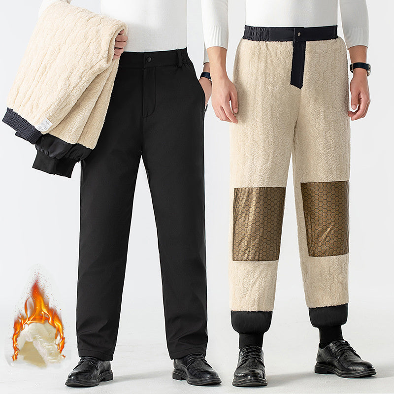 New Men's Winter Trousers Plus Velvet Thickened Lamb Pants Casual Warm Loose Sports Pants