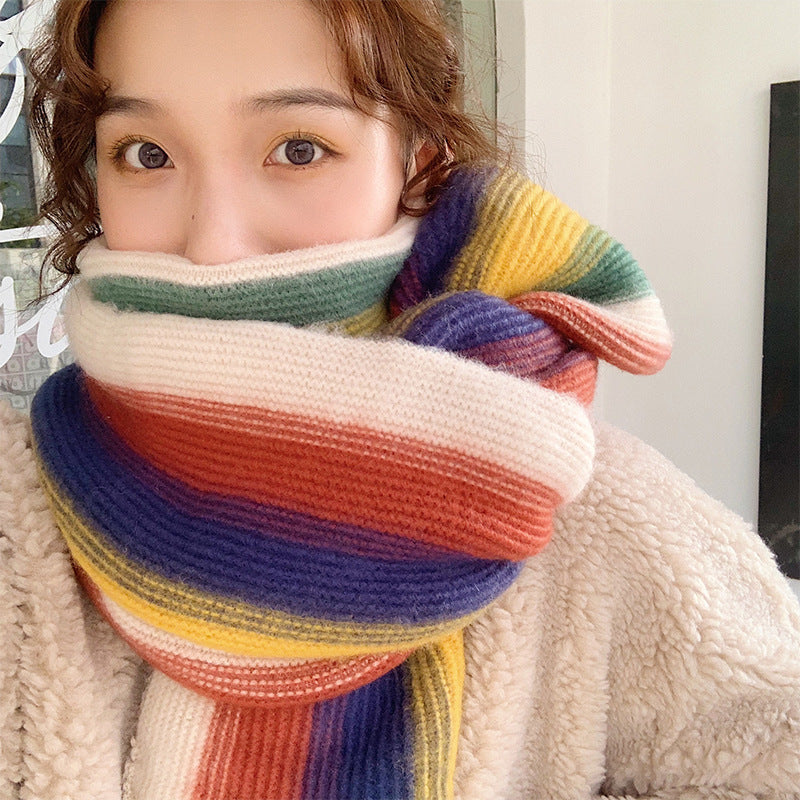 Rainbow Striped Knitted Scarf All-match Shawl