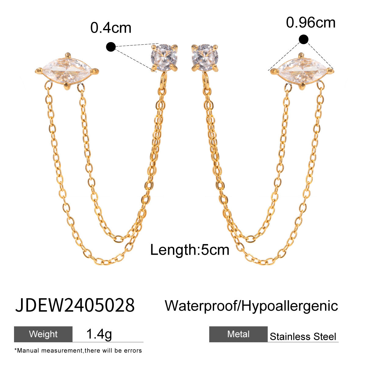 18K Gold Stainless Steel Tassel Casting Round Zircon Earrings