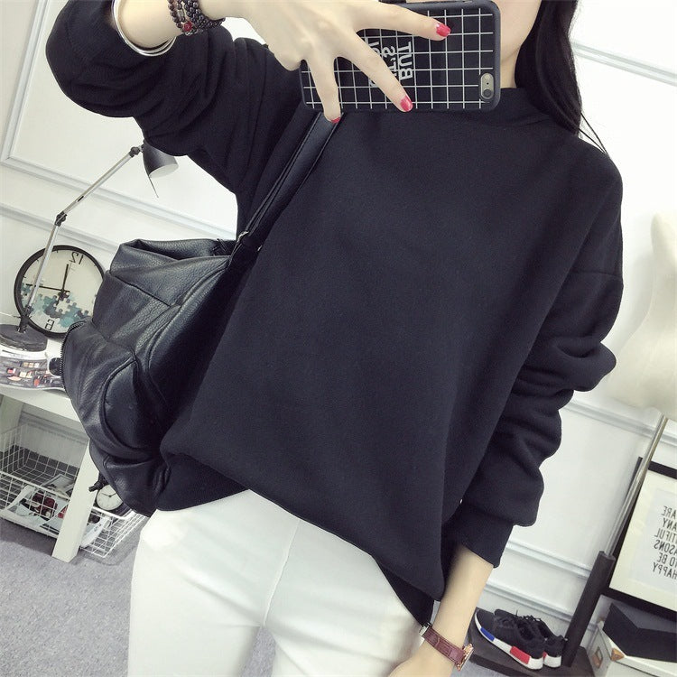 Women's Solid Color Plush Small Standing Collar Pullover Hoodie