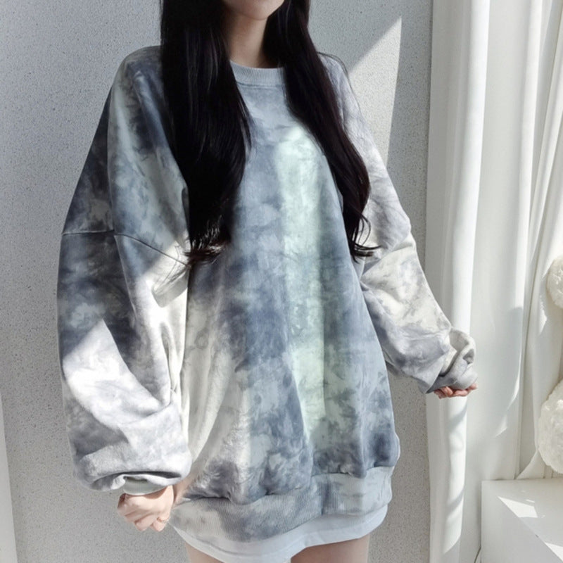 Tie-dyed Sweater Women's Cotton Loose Korean Top All-match Letters Spring And Autumn