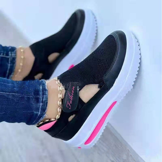 Women's Light Color Blocking Velcro Thick Bottom Breathable Large Casual Shoes