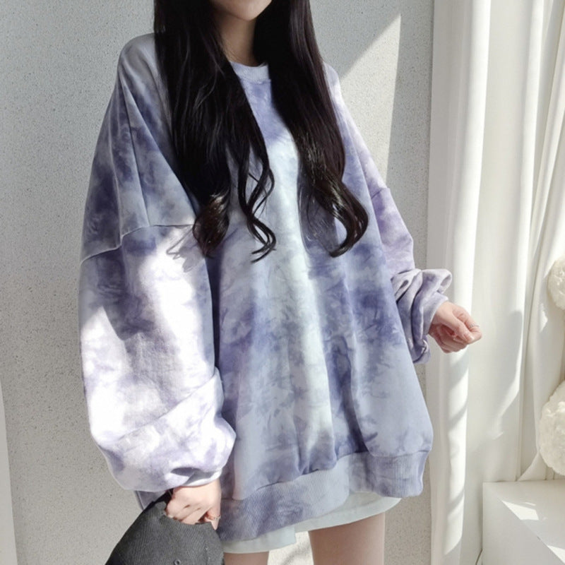 Tie-dyed Sweater Women's Cotton Loose Korean Top All-match Letters Spring And Autumn