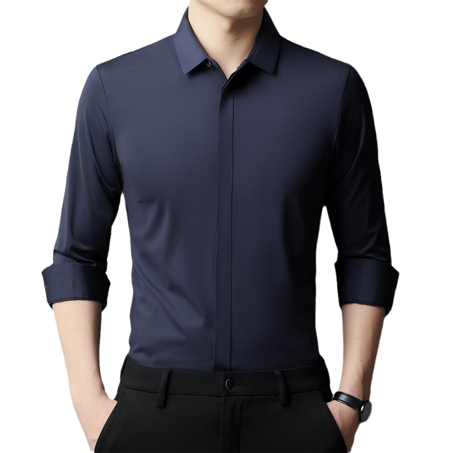 Men's Light Luxury High-end Hidden Hook Long-sleeved Shirt