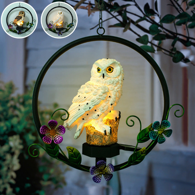 Solar Resin Owl Chandelier Outdoor Garden Iron Decoration Chandelier LED Landscape Light