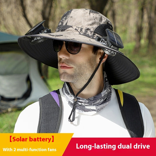 Removable Solar Energy Recharge Fan Embedded Big Brim Hat