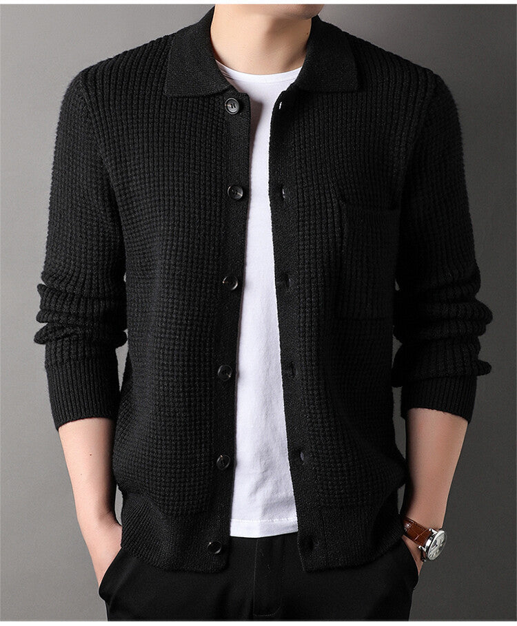 Twist Jacquard Lapel Sweater Cardigan Men's Outer Wear Autumn And Winter Trends Fashion Slim Knit Top Coat