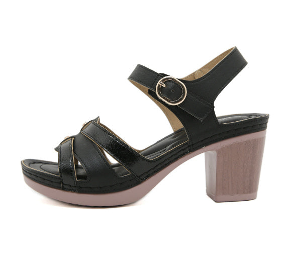 Women's Buckle Chunky Heel Open Toe Sandals