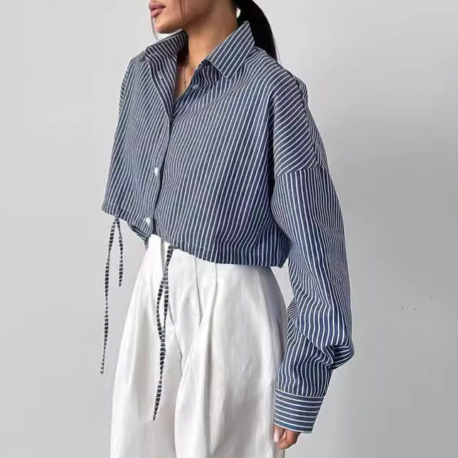 Long Sleeve Niche Cropped Striped Shirt Fashion