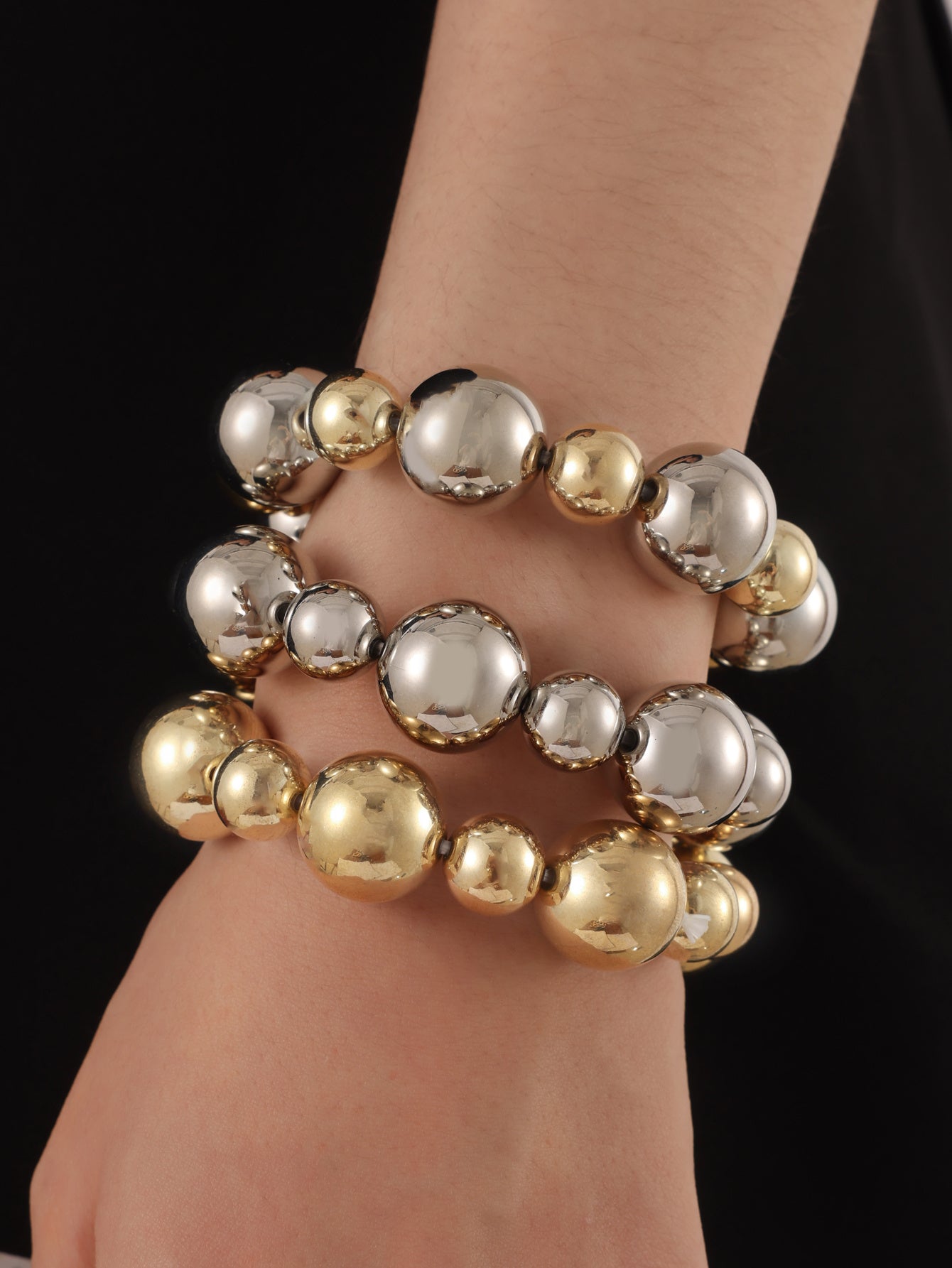 Punk Style Exaggerated Round Bead Chain Bracelet, Hip-hop Trend Geometric Metal Set Bracelet