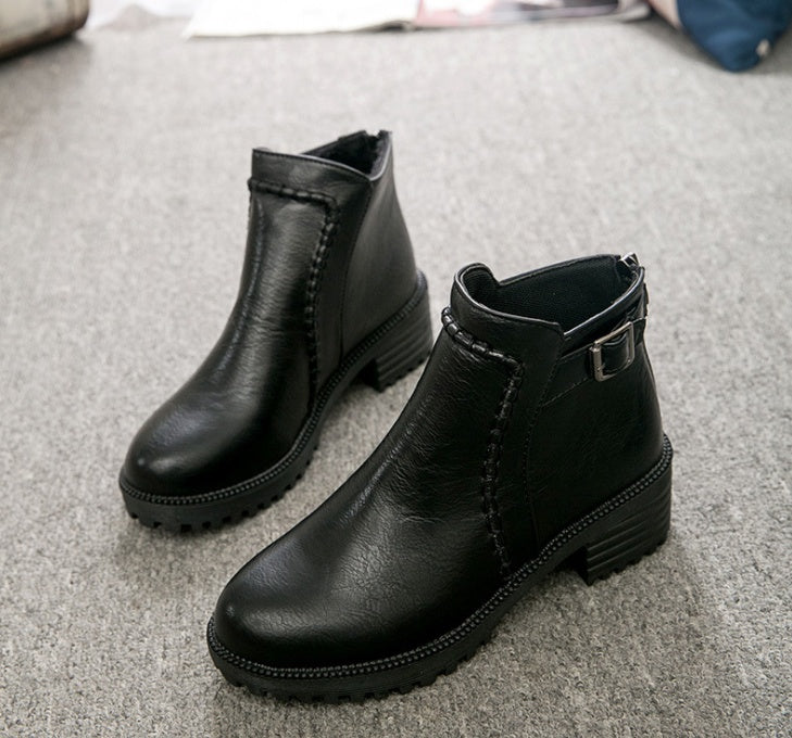 New Mid-heel Round Toe Ankle Boots Breathable Women's Shoes