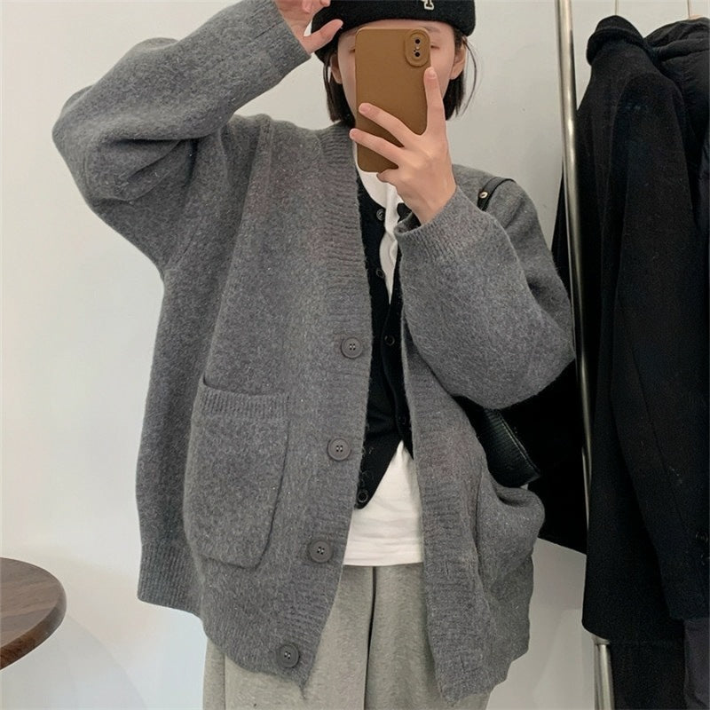 Korean Preppy Style Solid Color Sweater Women's Coat Spring And Autumn New Loose Knitted Cardigan