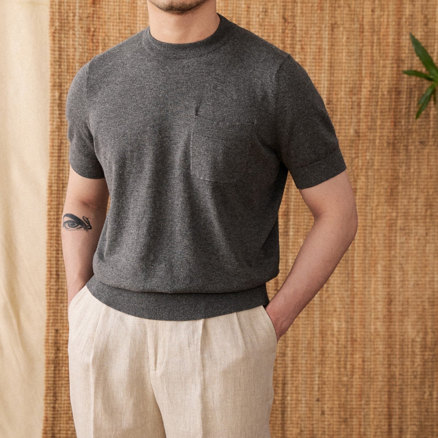 Handsome Solid Color Knitted T-shirt For Trendy Men