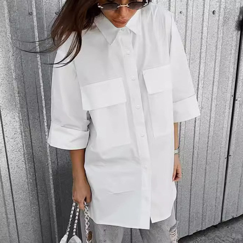 Women's Loose White Shirt Cool Silk Cotton Fashion