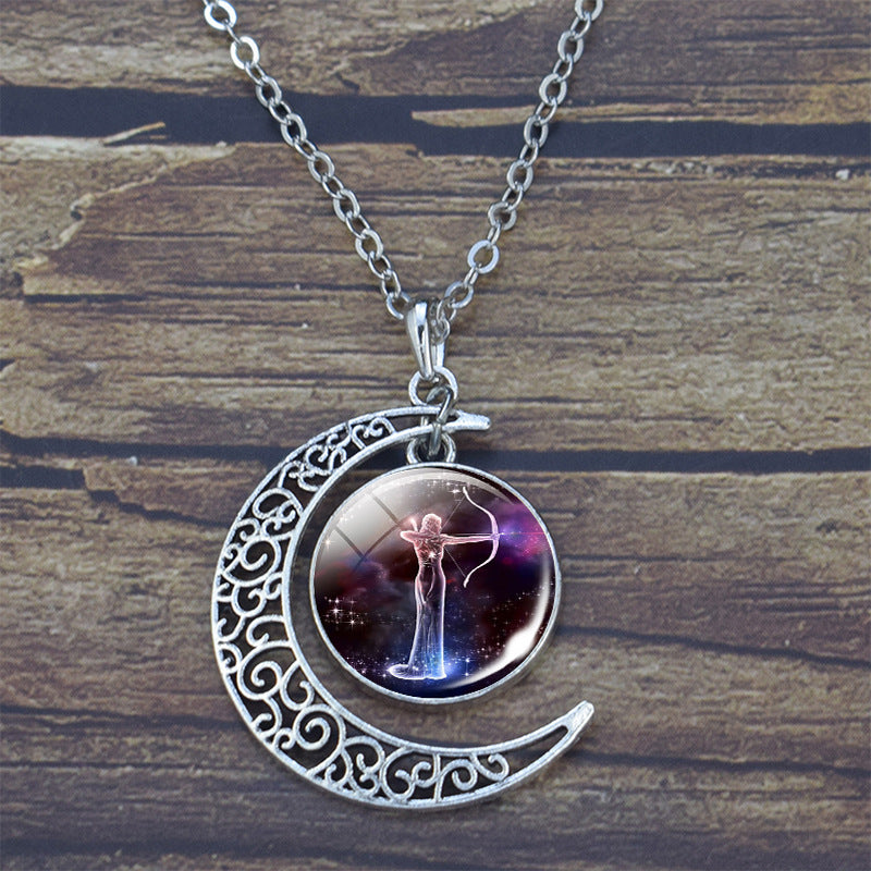 Starry Sky 12 Constellation Moon Necklace Time Gem