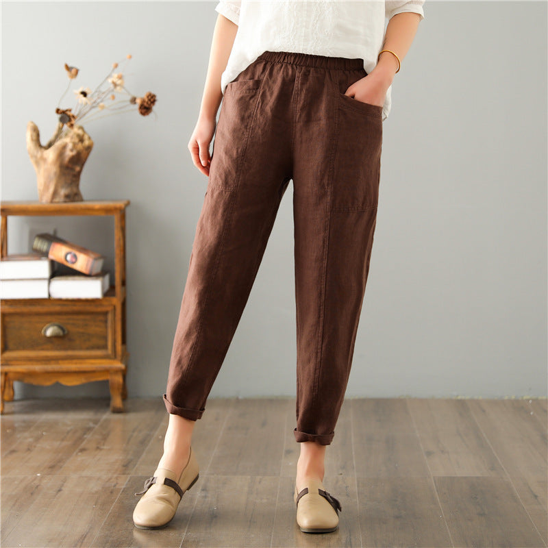 Women's Linen Leisure High Waist Loose Casual Pants