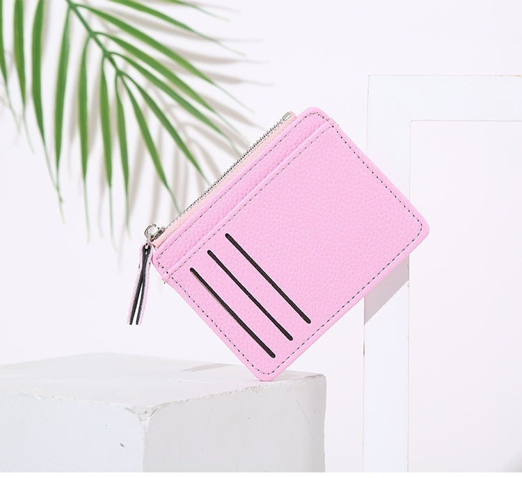 Women's Bag Holder Zipper Solid Color Lychee Pattern Business Cards