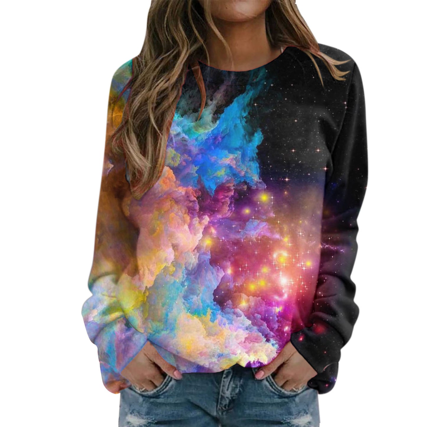 Starry Sky 3D Digital Printing Women's Round Neck Sweater