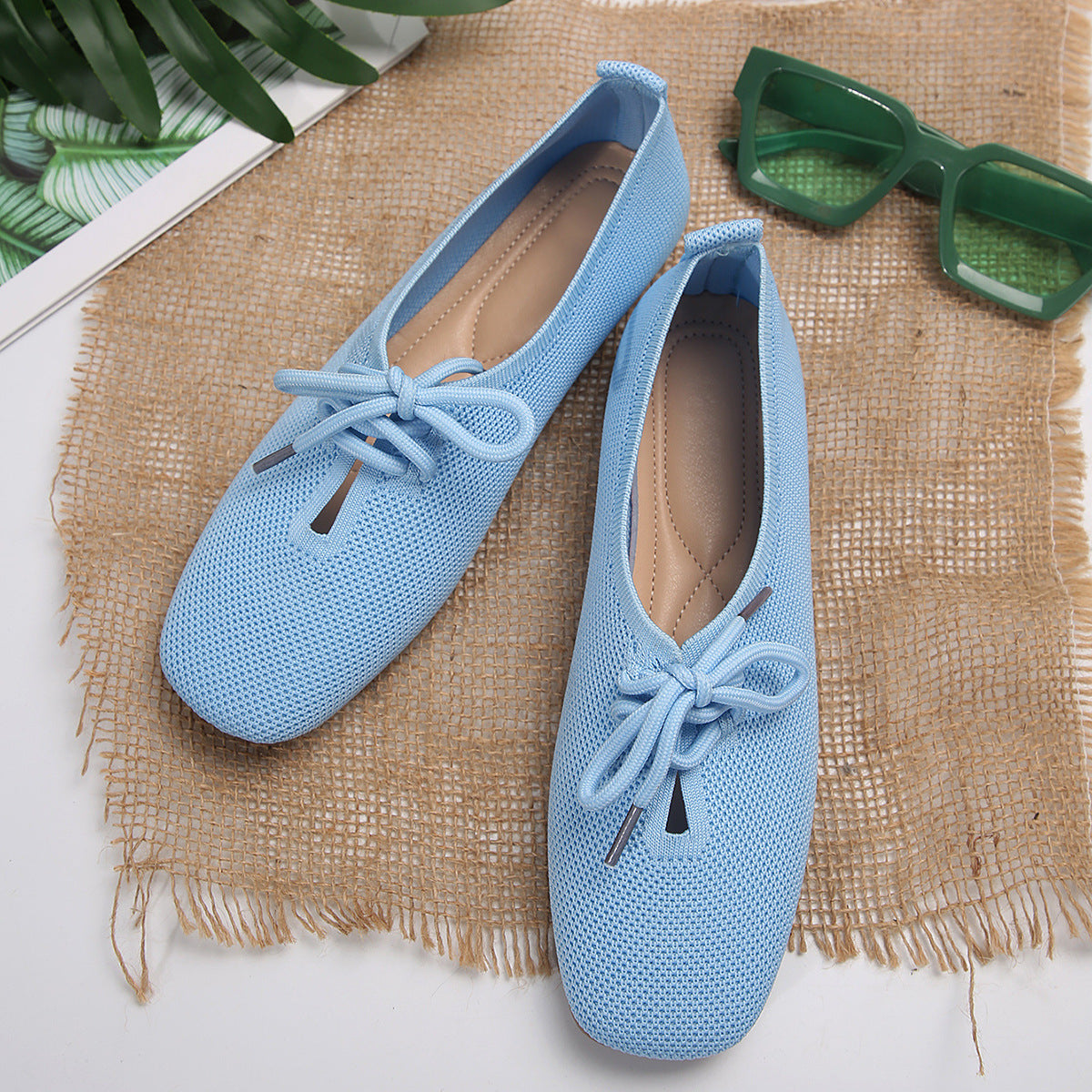 Casual Lace-up Mesh Flats Shoes Women Fashion Solid Color Loafers Lazy Shoes