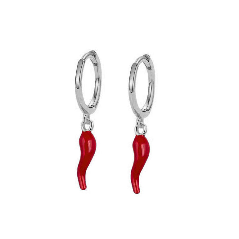 Gold-plated Drop Oil Red Chilli Pendant Earrings