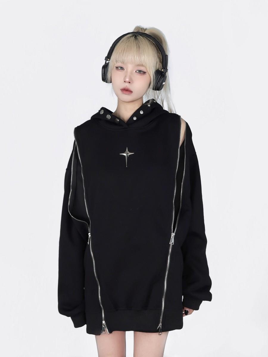 Hollow Out Shoulder-baring Hoodie Coat