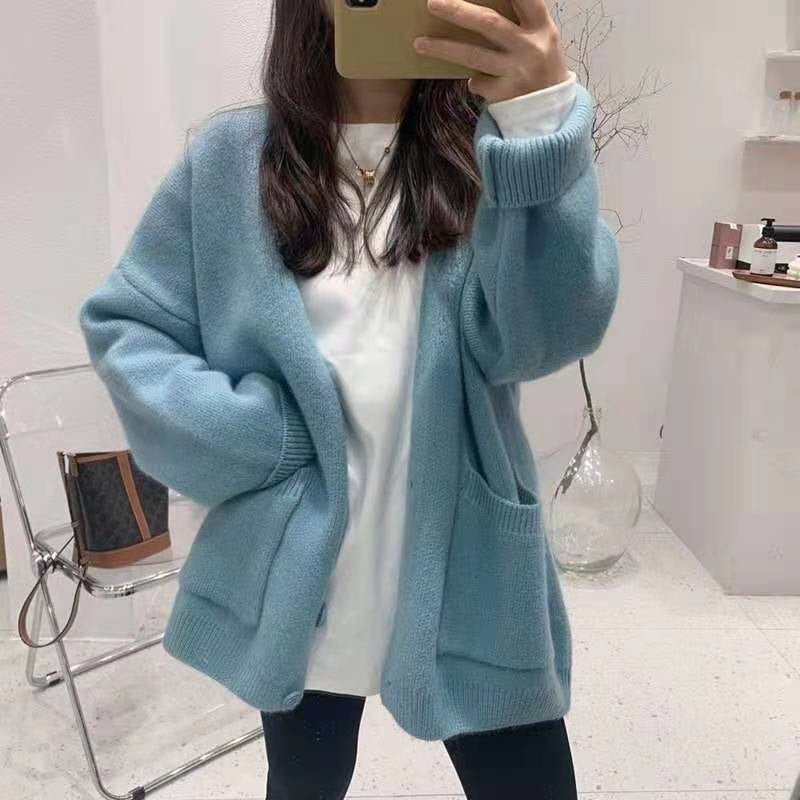 Korean Preppy Style Solid Color Sweater Women's Coat Spring And Autumn New Loose Knitted Cardigan