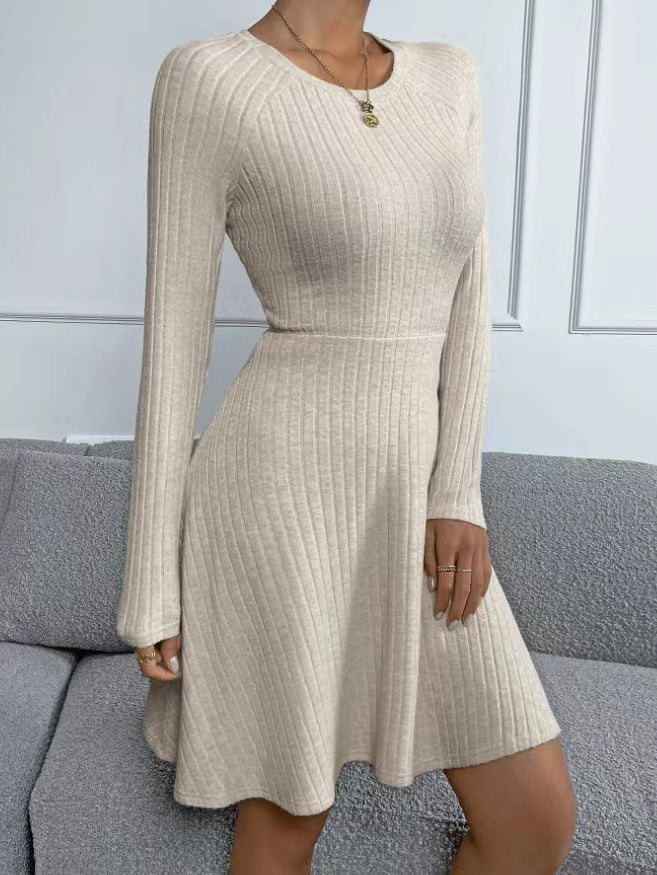 New Fall Women's Clothing Slim Fit Sunken Stripe Long Sleeve Fleece Dress