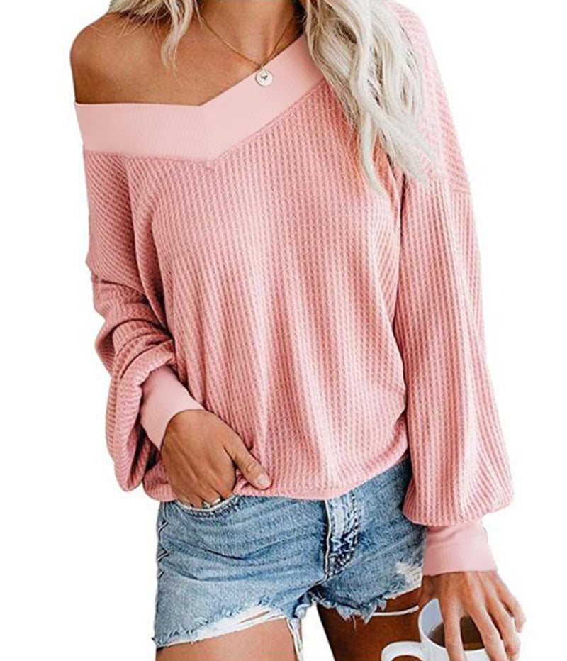 New V-Neck T-Shirt Long-Sleeved Women's Blouse Sweater