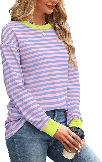 Women's Striped Pattern Round Neck Long-sleeved Sweater