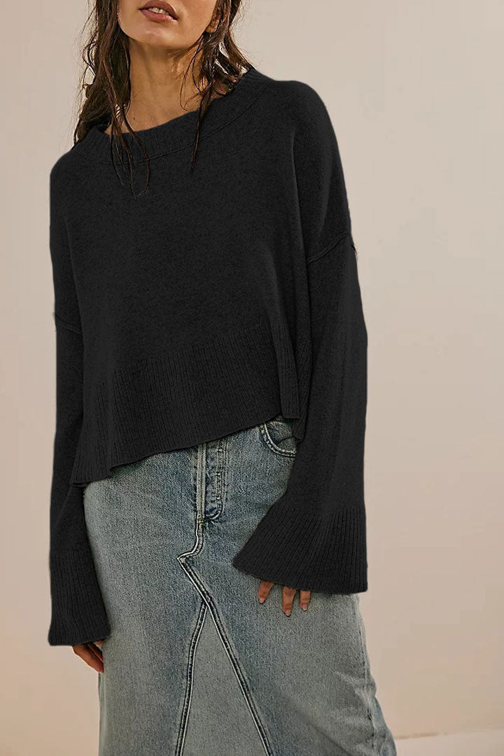 Solid Color Round-neck Flared Sleeves Pullover Sweater Fashion Sweater