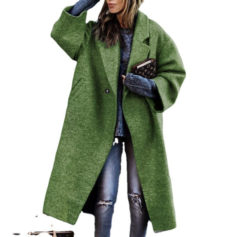 European And American Women's New Long Sleeved Large Woolen Overcoat