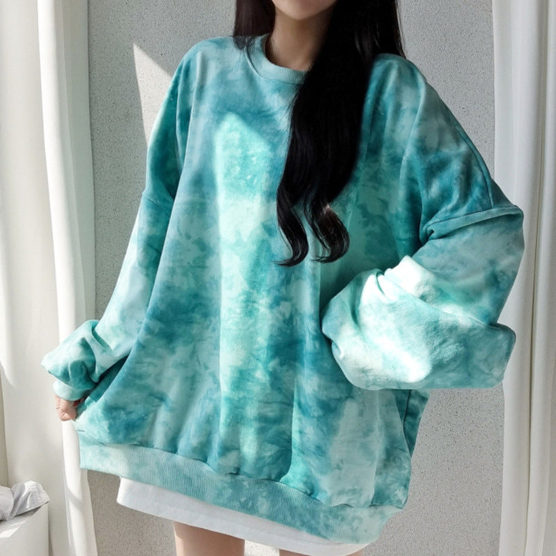 Tie-dyed Sweater Women's Cotton Loose Korean Top All-match Letters Spring And Autumn