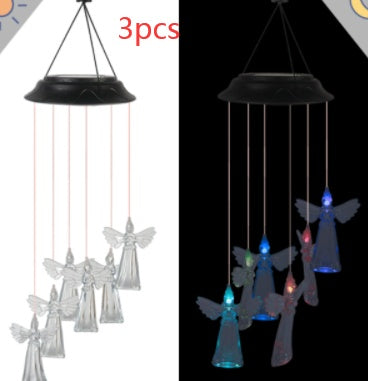 Color Changing Solar Power Wind Chime Crystal Ball Hummingbird Butterfly Waterproof Outdoor Windchime Light For Patio Yard Garde