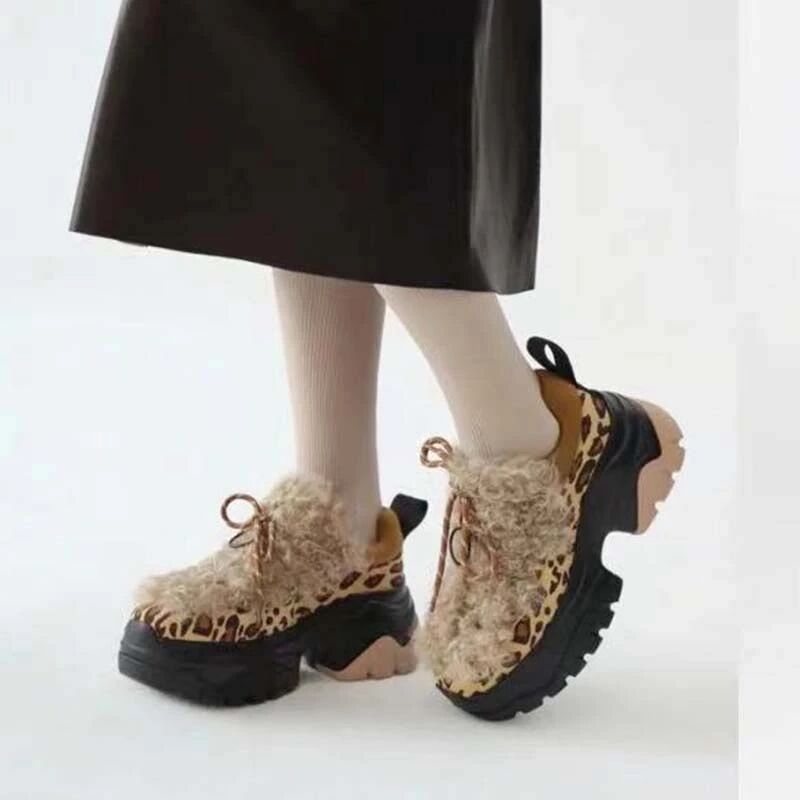 High Thick Soled Woolen Shoes With Cotton Lining