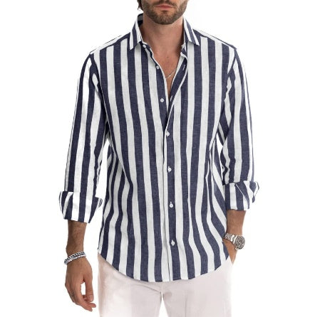 Striped Long-sleeved Casual Men's Shirt