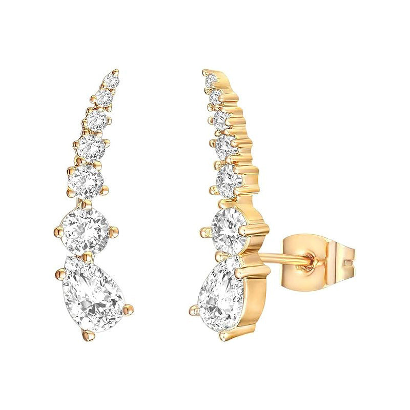 European And American High-grade Temperament Square Crystal Zircon Copper Plating 14K Gold Delicate Earrings