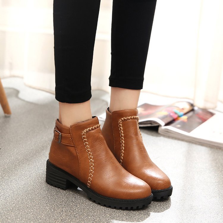 New Mid-heel Round Toe Ankle Boots Breathable Women's Shoes