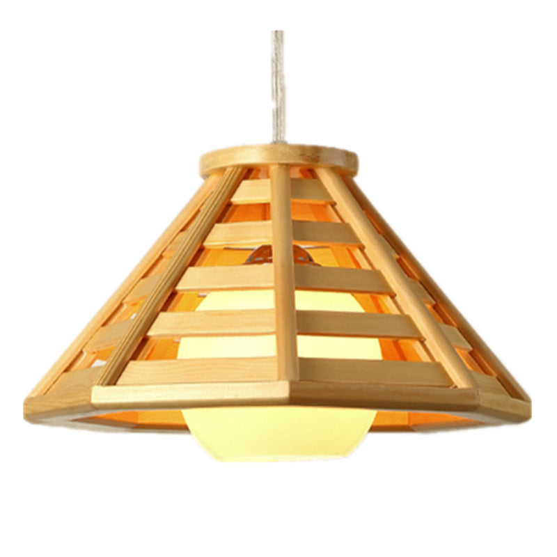 Modern Minimalist Bamboo Woven Woodcraft Ceiling Lamp Restaurant Bar Hotel Inn Balcony LED Chandelier