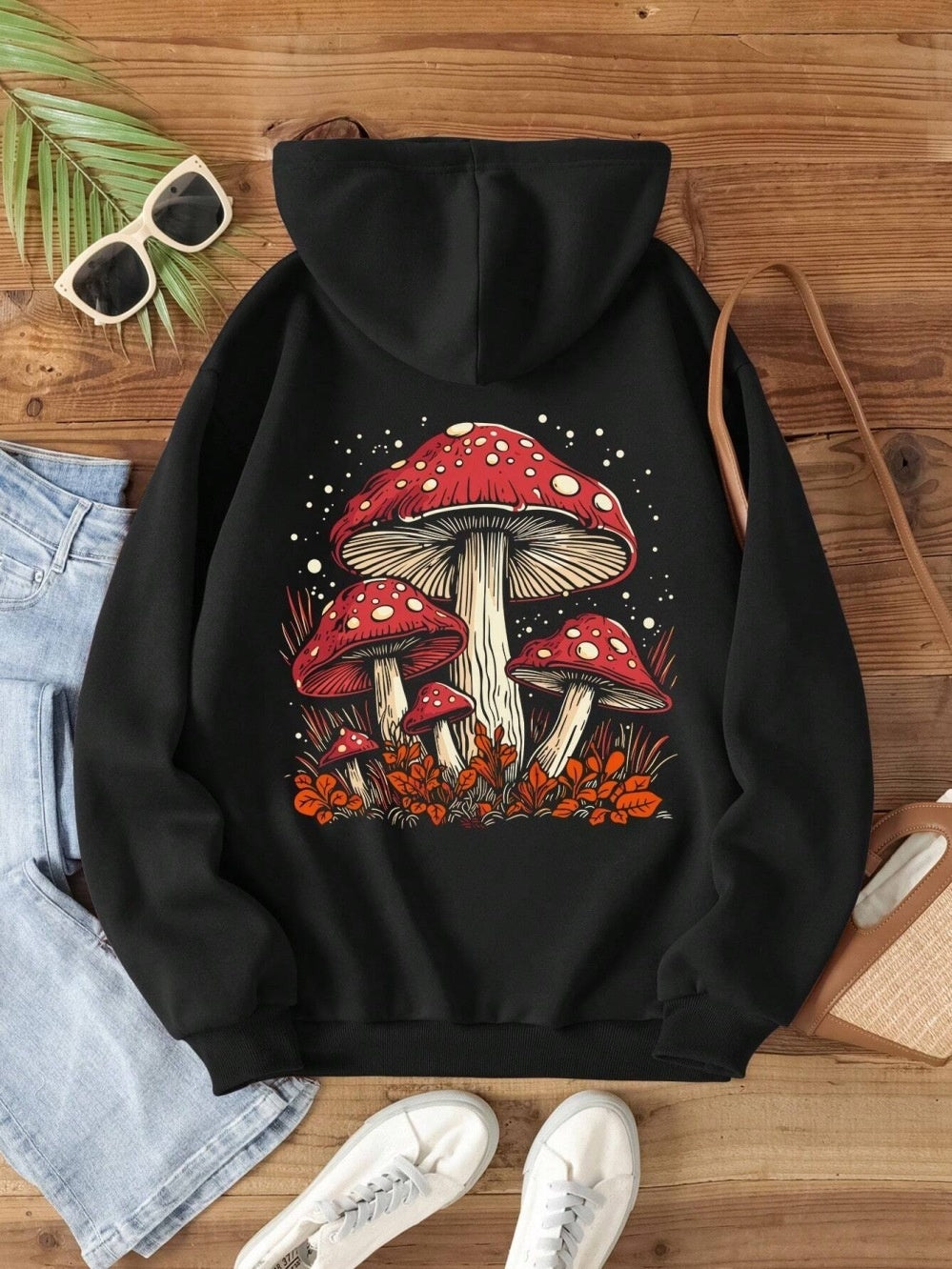 Women's Mushroom Fashion Printed Velvet Hoodie