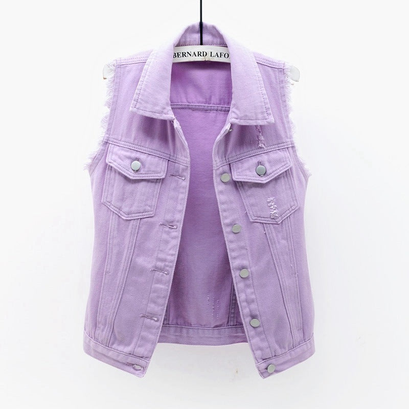 Multi-Color Selection Denim Vest Women's Slim Sleeveless Jacket