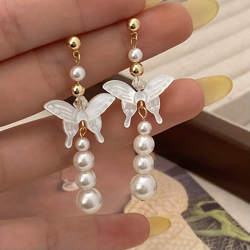 Earrings Female Natural Mother Shell Butterfly Pearl