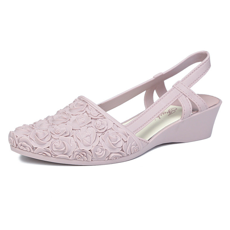 Women's Summer Plastic Flower Height Increasing Non-slip Sandals