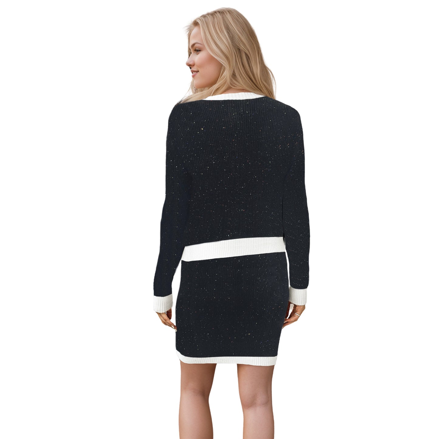 Women's Knitted Cardigan Pocket Button Suit