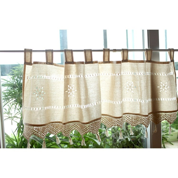 Old Coarse Cotton Linen Crochet Coffee Rod Curtain