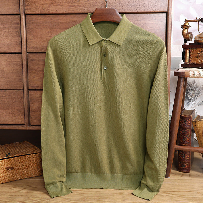 Men's Long Sleeve Mulberry Silk T-shirt Solid Color Bottoming Shirt