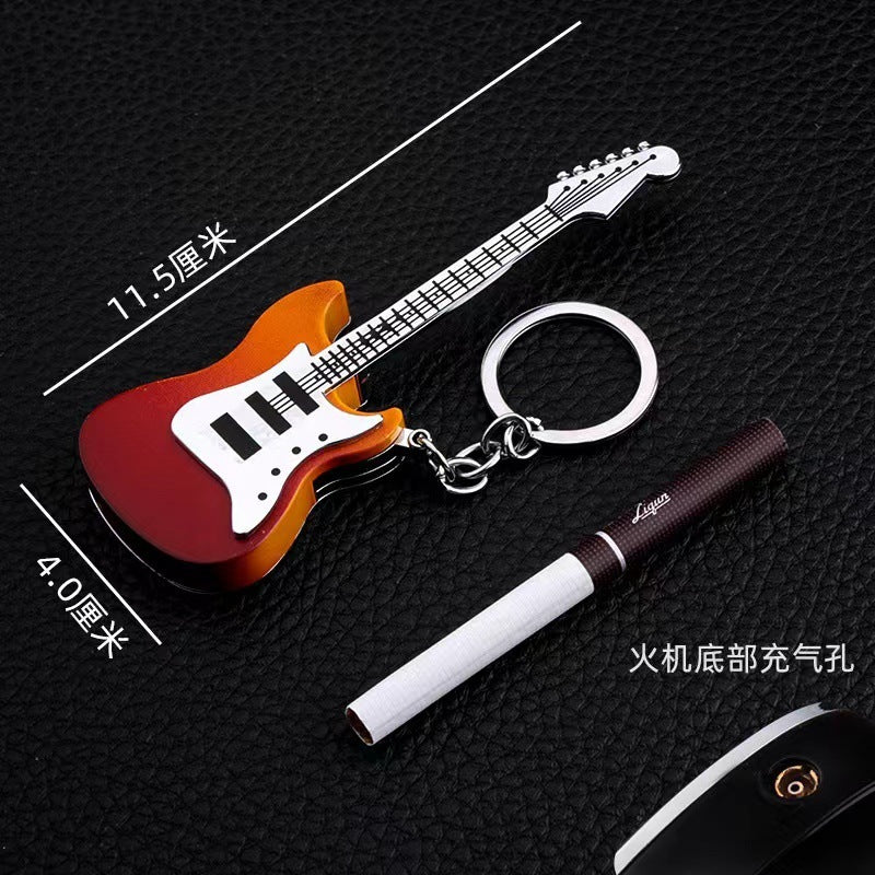 Creative Guitar Shape Inflatable Flame Lighter Keychain