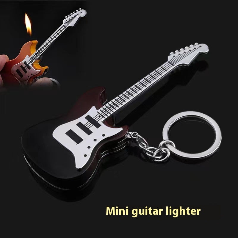 Creative Guitar Shape Inflatable Flame Lighter Keychain