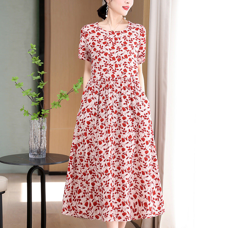 Casual Extra Large Size Cotton Silk Mother Loose Dress Women