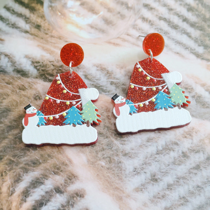 Sweet Christmas Tree Earrings With Rhinestones New Fashion Christmas Acrylic Earrings Women's Jewelry